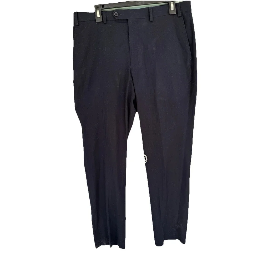 Michael Kors Womens Flat‎ Front Stretch Dress Pants Navy L business minimalist